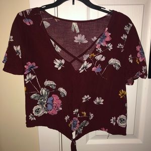 Maroon Flower Crop Top